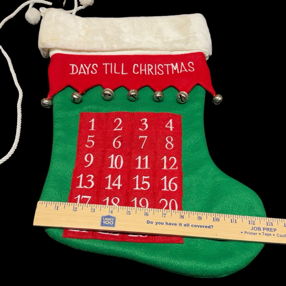 Christmas Advent Calendar Stocking 24 Day Countdown w/ Pockets & Jingle Bell - Picture 15 of 16